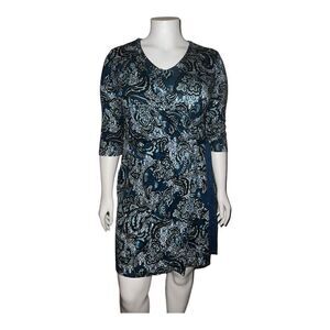 Cato Womens Moroccan Blue Starlight Paisley Wrap Dress Large NWT